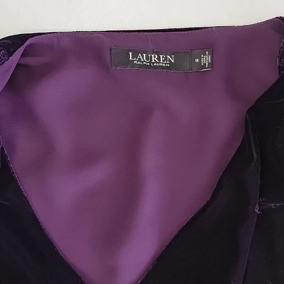 Lauren Ralph Lauren sz14 Velvet Button Font Puff 3/4 Sleeve Top Purple BinH - Picture 8 of 8